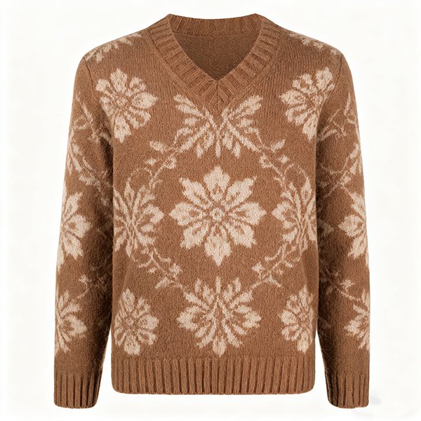 Men's Cashmere Winter Warm Ribbed V-Neck Pullover - Knit Sweater