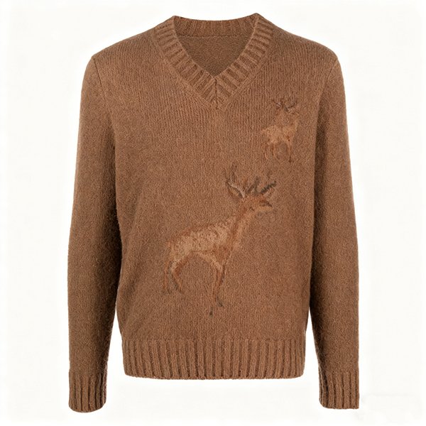 Men's Cashmere Ribbed Winter Warm V-Neck Pullover - Knit Sweater